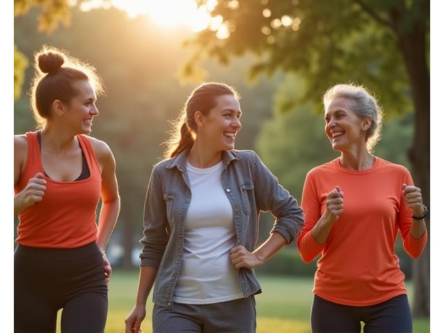 Grupo de adultos sonrientes y activos en un parque de Madrid, quizás El Retiro, haciendo ejercicios ligeros o estiramientos, mostrando compañerismo.