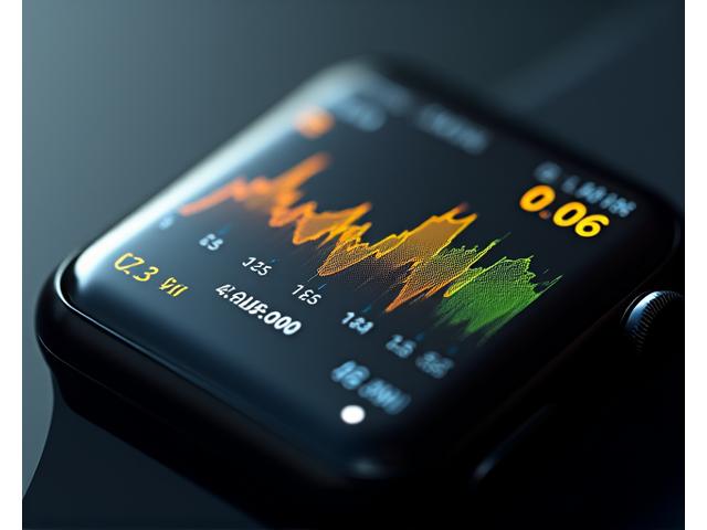 Monitor de actividad o smartwatch mostrando un gráfico de una sesión de HIIT con picos de intensidad y color oscuro representando el esfuerzo.