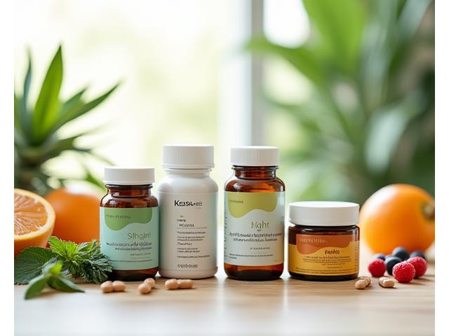 Una selección de suplementos dietéticos de alta calidad en envases estéticos, con ingredientes naturales