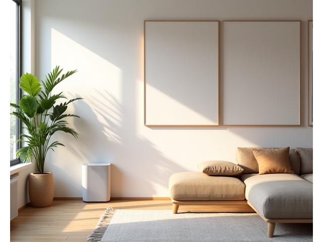 Dispositivos de hogar inteligente integrados para un ambiente de bienestar en un salón moderno